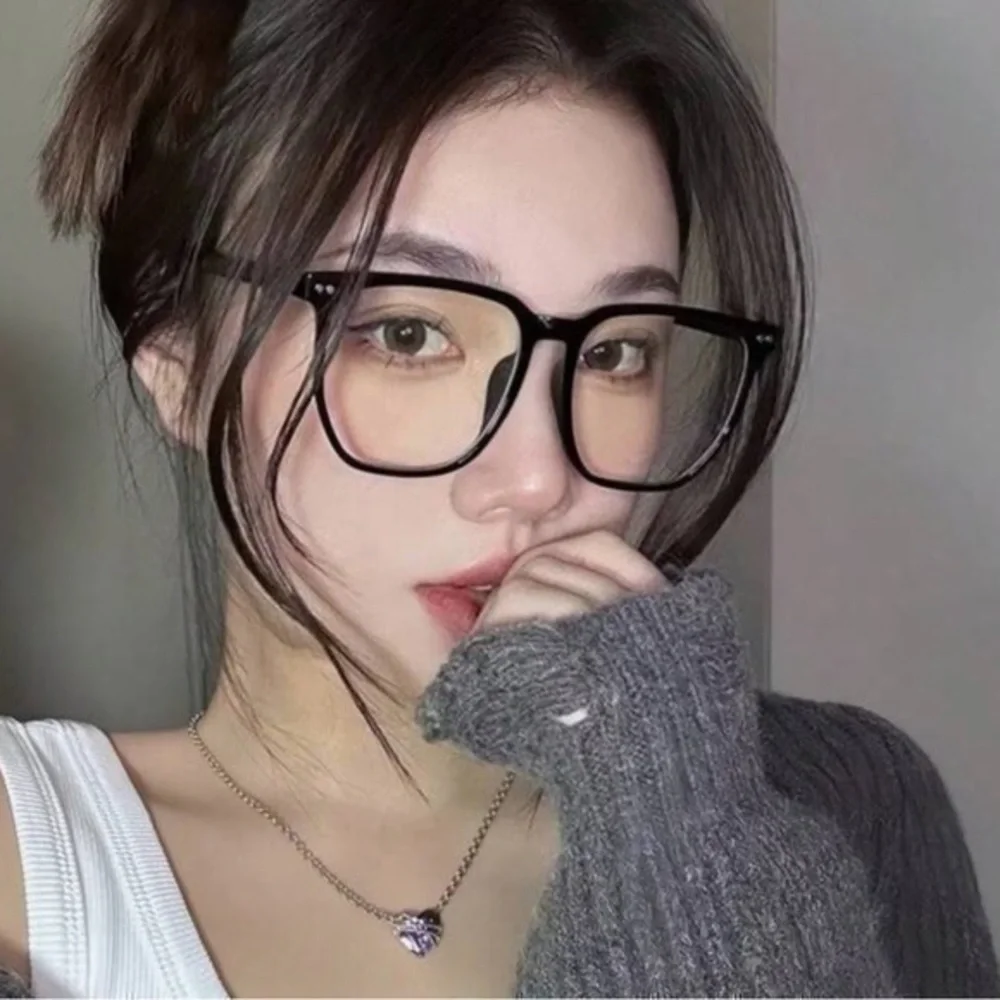 Square Anti-Blue Light Glasses Casual Black Glossy Frame & Clear Lens